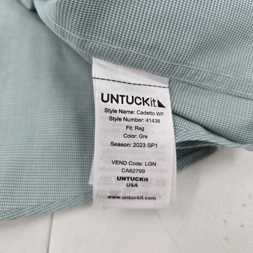 Untuckit Cadetto Wrinkle Free Shirt Men's Size 2XL‎ Green Micro Houndstooth L/S.